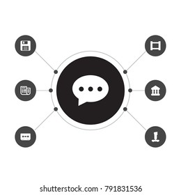 Set Of 7 Media Icons Set.Collection Of Game, Chatting, Filmstrip And Other Elements.