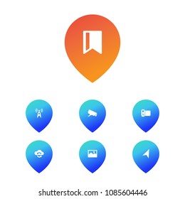 Set of 7 multimedia icons set. Collection of antenna, exchange data, video and other elements.