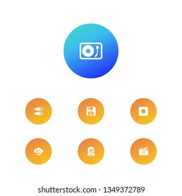 Set of 7 multimedia icons set. Collection of record, exchange data, videoconference and other elements.
