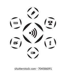 Set Of 7 Multimedia Icons Set.Collection Of Charge, Flash Drive, Videoconference And Other Elements.