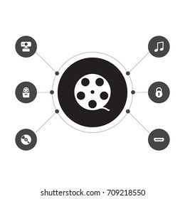 Set Of 7 Multimedia Icons Set.Collection Of Note, Videoconference, Compact Disc And Other Elements.