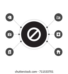 Set Of 7 Multimedia Icons Set.Collection Of Plus, Tuner, Ban And Other Elements.