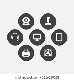Set of 7 notebook icons set. Collection of tablet, web cam, printer and other elements.