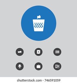 Set Of 7 Office Icons Set.Collection Of Case, Urn, Sew And Other Elements.