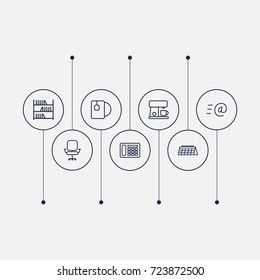 Set Of 7 Office Outline Icons Set.Collection Of Chair, Telephone, Tea And Other Elements.