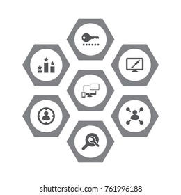 Set Of 7 Optimization Icons Set.Collection Of Design, Password, Targeting And Other Elements.