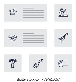 Set Of 7 Party Outline Icons Set.Collection Of Bow, Jester, Party And Other Elements.