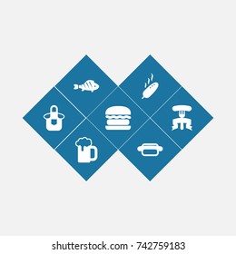 Set Of 7 Picnic Icons Set. Collection Of Hamburger, Grilled, Ale And Other Elements.