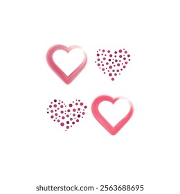 Set of 7 pink, red heart icons, simple vector cartoon doodle style illustration elements for product or web design.