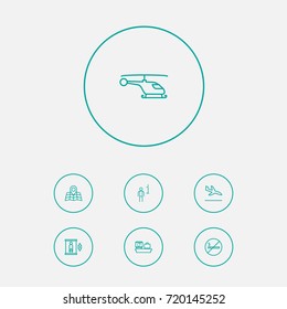 Set Of 7 Plane Outline Icons Set.Collection Of No Smoking, Data, Sit And Other Elements.