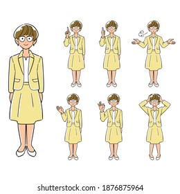 A set of 7 poses for a business woman wearing glasses