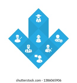 Set of 7 position icons set. Collection of doctor, artist, firefighter and other elements.