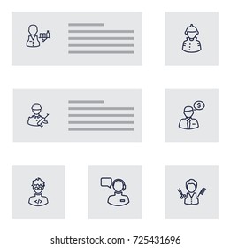 Set Of 7 Position Outline Icons Set.Collection Of Banker, Operator, Soldier And Other Elements.