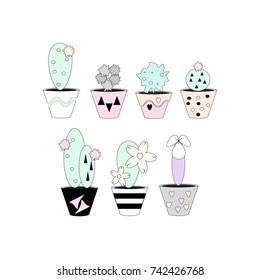 Set of 7 potted succulents,  perfect for stickers, patches etc.