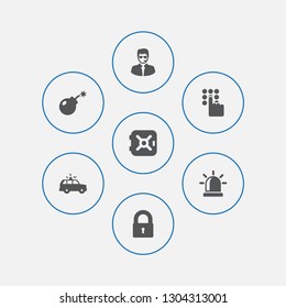 Set of 7 procuring icons set. Collection of vault, lock, siren and other elements.