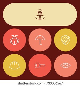 Set Of 7 Procuring Outline Icons Set.Collection Of Parasol, Helmet, Protection And Other Elements.