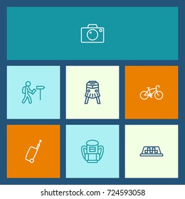 Set Of 7 Relax Outline Icons Set.Collection Of Taxi, Case, Bike And Other Elements.