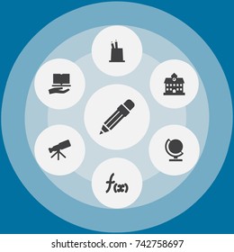 Set Of 7 School Icons Set. Collection Of Telescope, Formula, Globe And Other Elements.