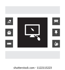 Set of 7 science icons set. Collection of online education, art, stand elements.