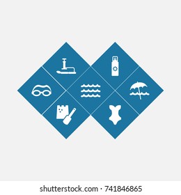 Set Of 7 Seaside Icons Set.Collection Of Game, Inflating, Swimwear And Other Elements.