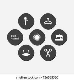 Set Of 7 Sewing Icons Set.Collection Of Embroidered, Pins, Rack And Other Elements.