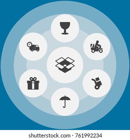Set Of 7 Shipment Icons Set.Collection Of Parcel, Van, Umbrella And Other Elements.