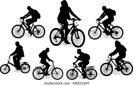 Set of 7 silhouettes of the cyclist