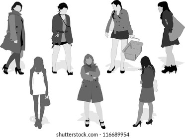 Set of 7 silhouettes girls