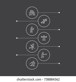 Set Of 7 Sport Outline Icons Set. Collection Of Puck, Fight, Ski Running And Other Elements.