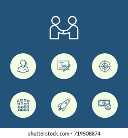 Set Of 7 Startup Outline Icons Set.Collection Of Currency, Partnership, Grid Structure And Other Elements.