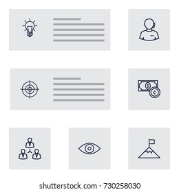 Set Of 7 Startup Outline Icons Set.Collection Of Eye, Currency, Support And Other Elements.