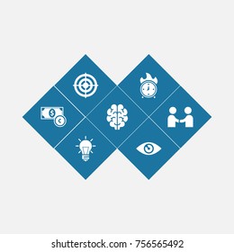 Set Of 7 Strategy Icons Set.Collection Of Bulb, Currency, Vision And Other Elements.