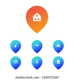 Set of 7 structure icons set. Collection of attic, windmill, trowel and other elements.