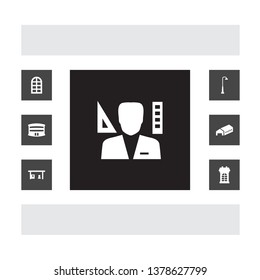Set of 7 structure icons set. Collection of european house, airport, arc frame and other elements.