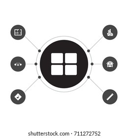 Set Of 7 Structure Icons Set.Collection Of Farm, In Developing, Blueprint And Other Elements.
