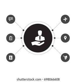 Set Of 7 Systematization Icons Set.Collection Of Clipboard, Client, Location And Other Elements.