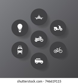 Set Of 7 Traffic Icons Set.Collection Of Airship, Aircraft, Motorbike And Other Elements.
