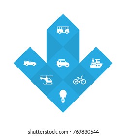 Set Of 7 Transport Icons Set.Collection Of Boat, Hatchback, Copter And Other Elements.