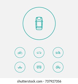 Set Of 7 Transport Outline Icons Set.Collection Of Cabriolet, Moped, Bike And Other Elements.