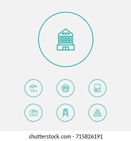 Set Of 7 Travel Outline Icons Set.Collection Of Building, Photo, Certificate And Other Elements.