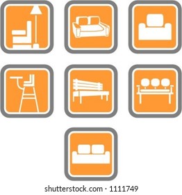 A set of 7 vector icons of furniture objects.