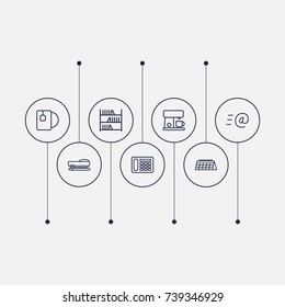 Set Of 7 Workspace Outline Icons Set.Collection Of Staple, Email, Calendar And Other Elements.