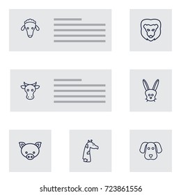 Set Of 7 Zoo Outline Icons Set.Collection Of Dog, Rabbit, Giraffe And Other Elements.