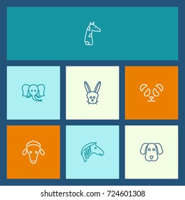 Set Of 7 Zoo Outline Icons Set. Collection Of Elephant, Giraffe, Mammal And Other Elements.