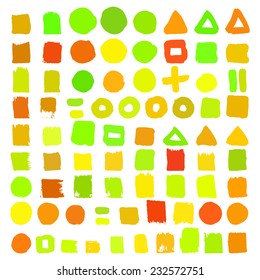 Set of 70 grunge brushes. Design elements. Vector, watercolor, ink  and abstract shapes. Retro and vintage background silhouette.