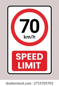 set of 70 km h speed limit sign icons. traffic sign symbol