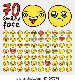 Set of 70 yellow different Smiley Face vector