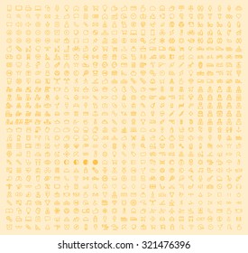 Set of 700 Isolated Modern Minimalistic Simple Thin Line Yellow Icons on Color Background. Multimedia, Business, Ecology, Education, Family, Medical, Fitness, Shopping, Construction, Travel, Hotel ...