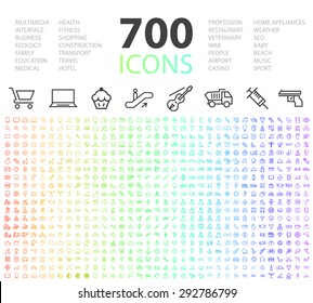 Set Of 700 Minimal Modern Universal Standard High Quality Thin Line Icons On White Background.