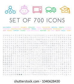 Set of 700 Minimal Universal Isolated Modern Elegant Thin Line Icons on White Background . Isolated Vector Elements